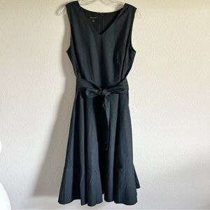 Talbots Classic V Neck Sleeveless Lined Fit & Flare Dress Self Belt Blac…